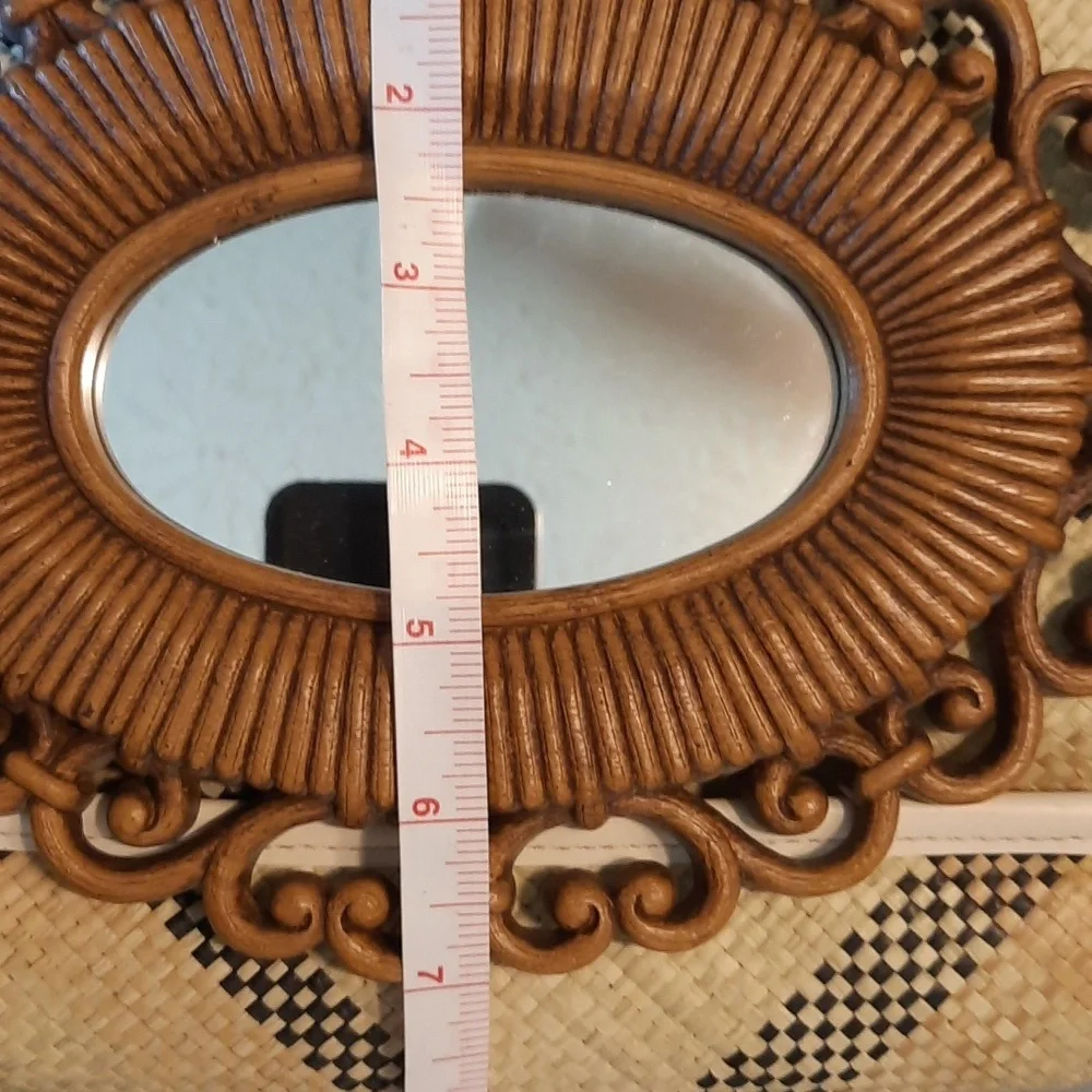 Pair of faux rattatan vintage mirrors made in usa brown boho bohemian style